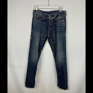 True Religion Geno Relaxed Slim Jeans Dark Wash Denim Blue Size 34x32
